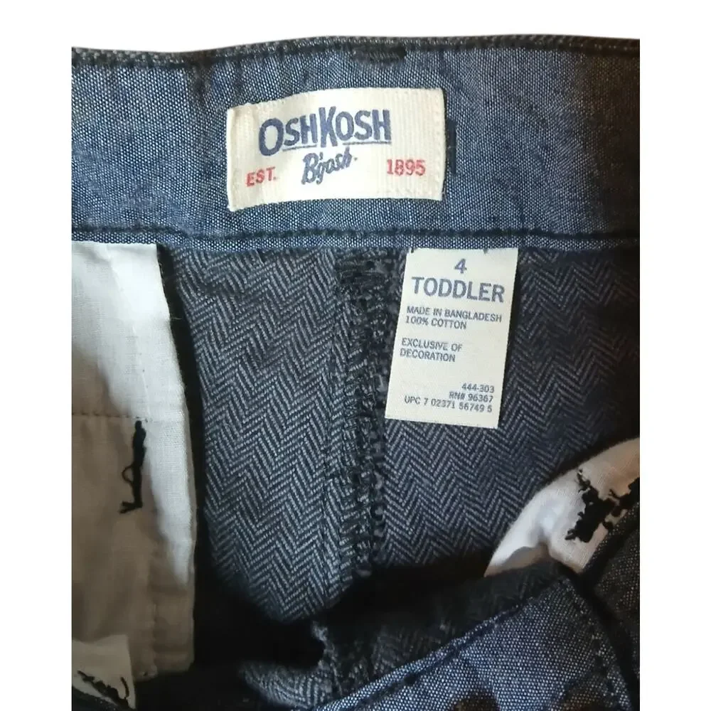 Oshkosh Boys Pants 4T Toddler E-Z Adjust Waist Cargo Dark Blue 100% Cotton NWT‎
